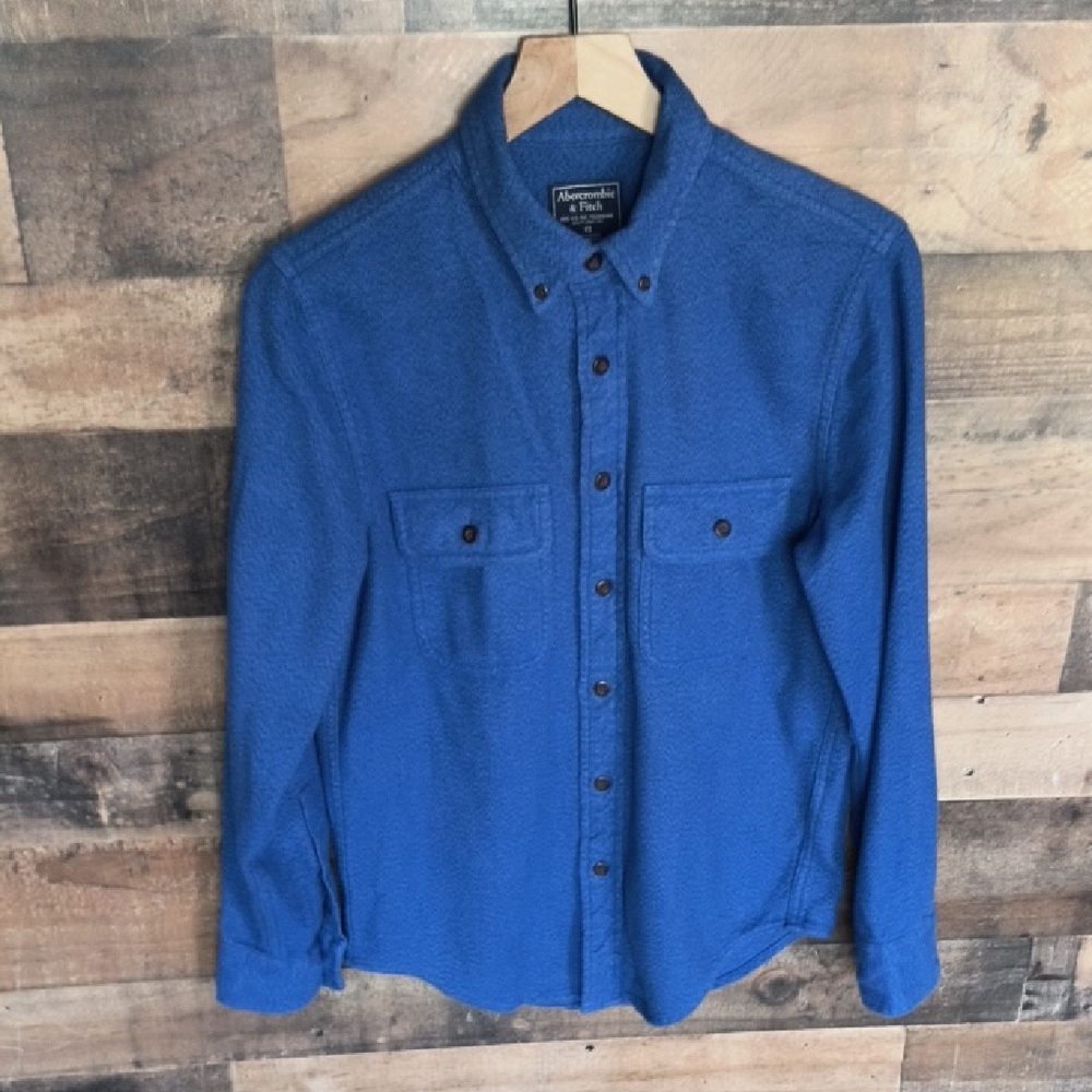 Abercrombie & Fitch Royal Blue Button Down Flannel Long Sleeve Shirt Sz XS Men